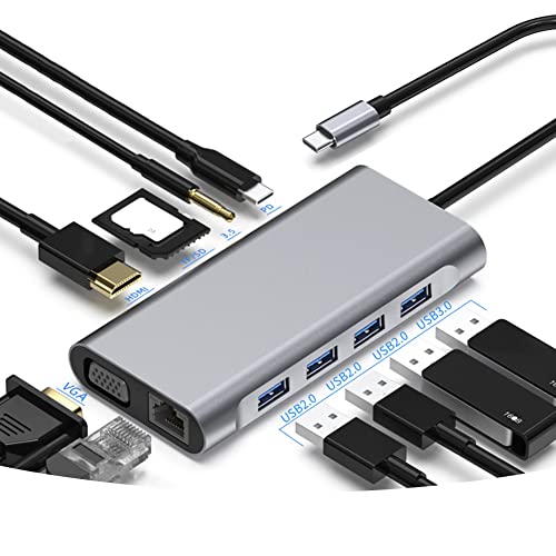 BorlterClamp USB C Hub, 11-in-1 USB C Docking Station Multiport Adapter mit 4K HDMI, VGA, Ethernet, 100W PD, 4 USB Ports, SD- und microSD-Kartenleser, 3,5mm-Audio-Port für MacBook, XPS, und mehr von BORLTER CLAMP