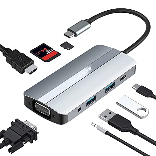 BorlterClamp USB C Hub, 8-in-1 USB C Docking Station Multiport Adapter mit 4K HDMI, VGA Adapter, 100W PD, 2 USB Ports, SD- und microSD-Kartenleser, 3,5mm Audioanschluss für MacBook, XPS, und mehr von BORLTER CLAMP