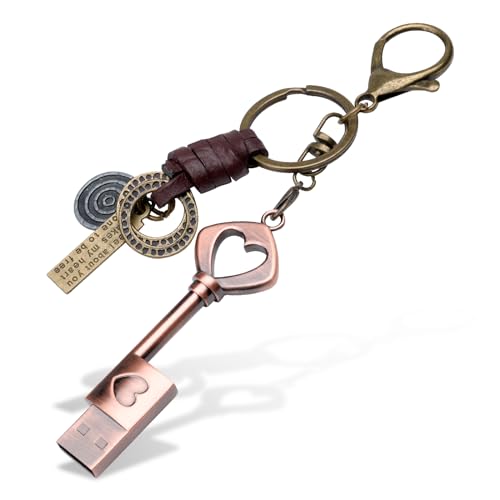 BorlterClamp USB-Stick mit Schlüsselanhänger, 16 GB, Retro-Metall-Herzform, Daumenlaufwerk für Geschenke, Abschlussgeschenk 2024. von BORLTER CLAMP