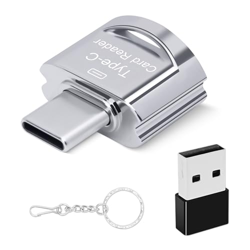 Micro SD-Kartenleser, TF-Kartenleser, USB C auf TF Speicherkartenleser mit USB C auf USB Adapter für MacBook, Laptops, Android-Telefone, Silber von BORLTER CLAMP