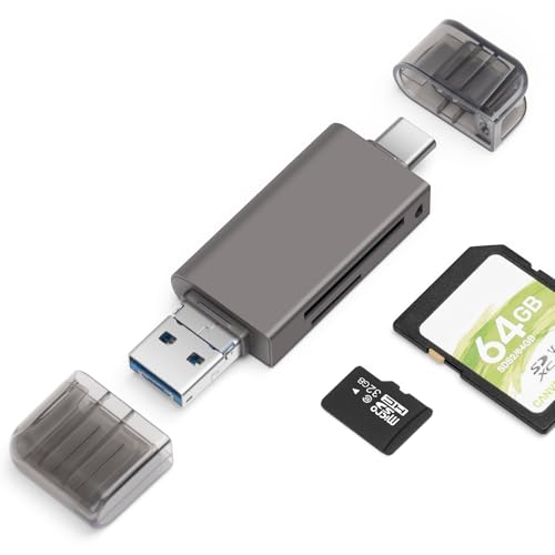 SD/Micro SD Kartenleser, BORLTER CLAMP Speicherkartenleser 3-in-1 Kartenlesegerät mit USB C Micro USB OTG Adapter Kompatibel mit PC, Laptop, MacBook, Smartphone (Dunkelgrau) von BORLTER CLAMP