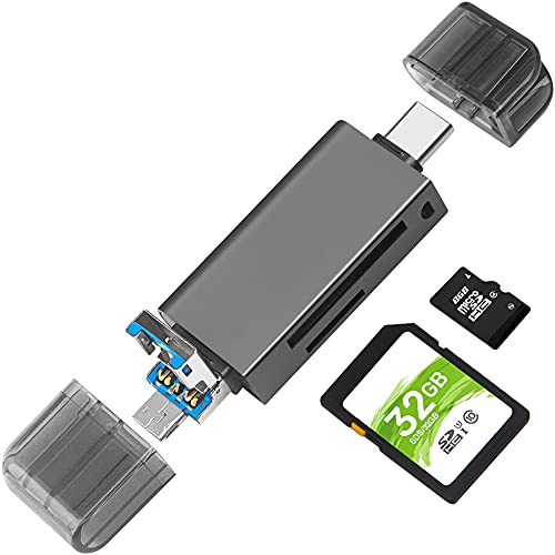 SD/Micro SD Kartenleser, BorlterClamp Speicherkartenleser 3-in-1 Kartenlesegerät mit USB C MicroUSB OTG Adapter Kompatibel mit PC, Laptop, MacBook, Smartphone (Dunkelgrau) von BORLTER CLAMP