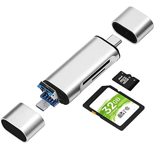 SD/Micro SD Kartenleser, BorlterClamp Speicherkartenleser 3-in-1 Kartenlesegerät mit USB C MicroUSB OTG Adapter Kompatibel mit PC, Laptop, MacBook, Tablet, Smartphone (Silbrig) von BORLTER CLAMP