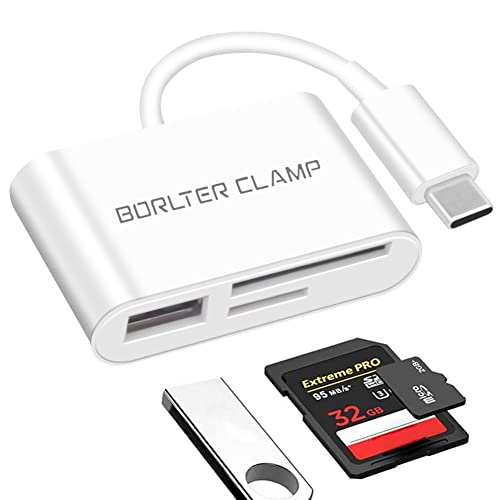 SD Kartenleser, BorlterClamp USB C Micro SD Kartenleser, OTG Speicherkartenleser USB Adapter, Typ C SD/TF Kartenlesegerät, Kompatibel mit MacBook, Laptop, Galaxy Handys und mehr (Weiß) von BORLTER CLAMP
