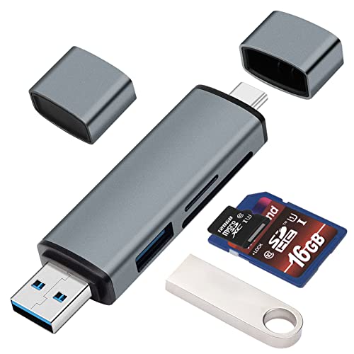 SD Kartenleser, USB C Micro SD Kartenleser 5 IN 1, USB C auf USB 3.0 und Speicherkartenleser Adapter, Typ C SD/TF Kartenlesegerät, Kompatibel mit MacBook Pro, Laptops, Typ-C-Handys und mehr von BORLTER CLAMP