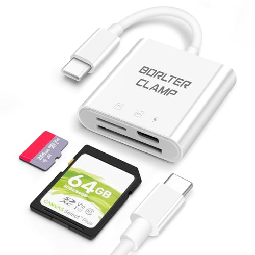 SD-Kartenleser USB C, USB C auf SD/Micro SD/TF-Kartenleser, USB C 3.0-Speicherkartenleser mit USB C-Ladeanschluss, SD-Kartenleser-Adapter für iPhone-Serie, MacBook, Laptop, Tablet, Smartphone von BORLTER CLAMP