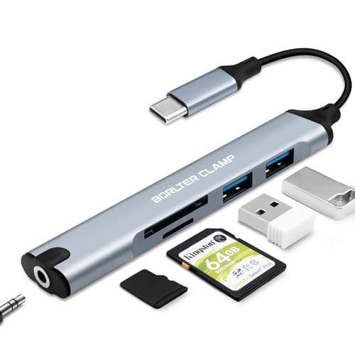 USB C Hub, USB C Adapter 5-in-1 mit 2 USB Ports und Kartenleser, 3,5 mm Kopfhöreranschluss Adapter Kompatibel mit MacBooks, Laptops, Handys und Tablets USB C Hub, USB C Adapter 5-in-1 mit 2 USB Ports und Kartenleser, 3,5 mm Kopfhöreranschluss Adapter Kompatibel mit MacBooks, Laptops, Handys und Tablets von BORLTER CLAMP