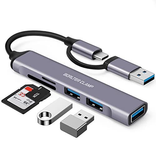 USB C Hub, USB C Adapter 5-in-1 mit 3 USB Ports und SD microSD-Kartenleser, USB Docking Station Kompatibel mit MacBook, Samsung Galaxy, Laptops, Handys und Tablets von BORLTER CLAMP
