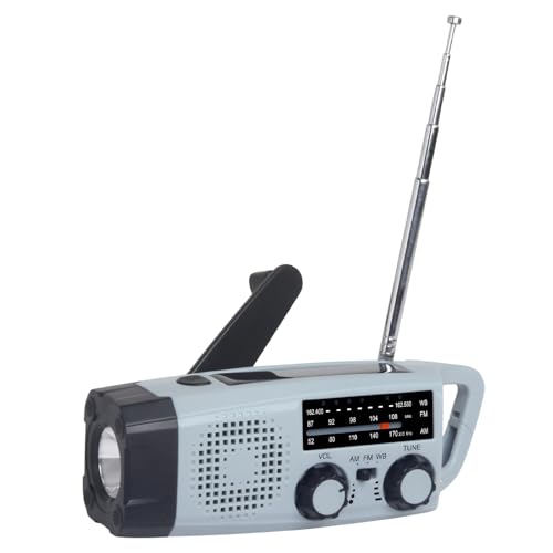 BOROCO Notfall-Solarradio, Selbstbetriebenes Kurbelradio mit LED-Taschenlampe, SOS-Alarm,AM/FM Wetter Wind Up Radio für Notladung von Smartphone,mit USB (XLN-383WB) von BOROCO