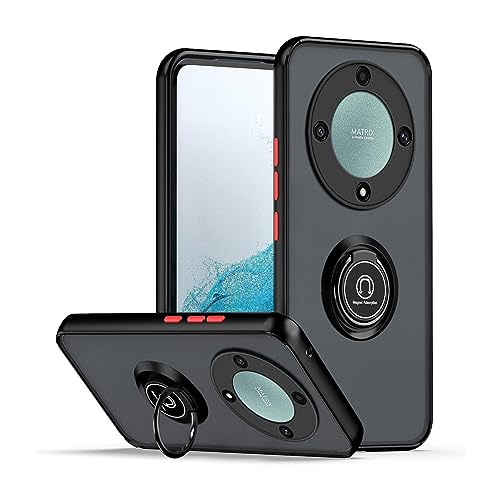 BORYA Hülle für Honor Magic 5 Lite 5G (Magic5 Lite), Hochwertiges Matte Weiches Silikon TPU+PC Bumper Handyhülle Ultra Dünn Stoßfest Case Ring Ständer Schutzhülle, Schwarz Rot von BORYA