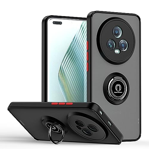 BORYA Hülle für Honor Magic 5 Pro (Magic5 Pro), Hochwertiges Matte Weiches Silikon TPU+PC Bumper Handyhülle Ultra Dünn Stoßfest Case Ring Ständer Schutzhülle, Schwarz Rot von BORYA