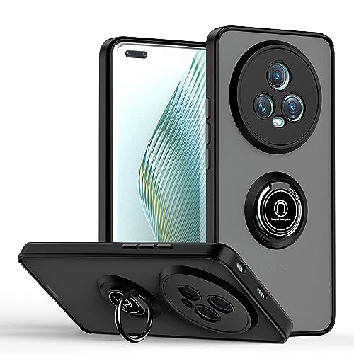 BORYA Hülle für Honor Magic 5 Pro (Magic5 Pro), Hochwertiges Matte Weiches Silikon TPU+PC Bumper Handyhülle Ultra Dünn Stoßfest Case Ring Ständer Schutzhülle, Schwarz von BORYA