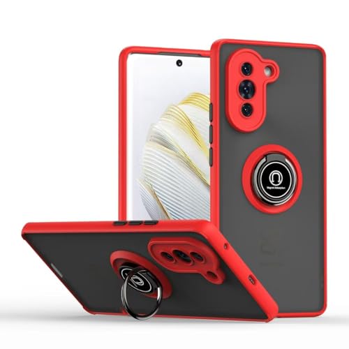BORYA Hülle für Motorola Edge 60 Pro, Hochwertiges Matte Weiches Silikon TPU+PC Bumper Handyhülle Ultra Dünn Stoßfest Case Ring Ständer Schutzhülle, Rot von BORYA