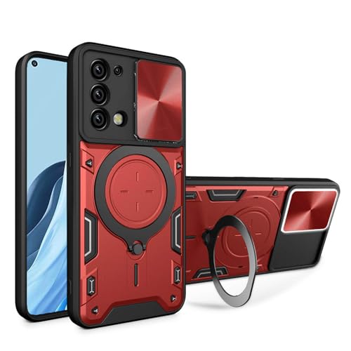 BORYA Hülle für Oppo A74 5G / Oppo A54 5G, Ultra Dünn Militärqualität Stoßfest Schutzhülle, PC+TPU Silikon Handyhülle mit Magnetisches Metall Ring Ständer Und Kamera Cover. Rot von BORYA