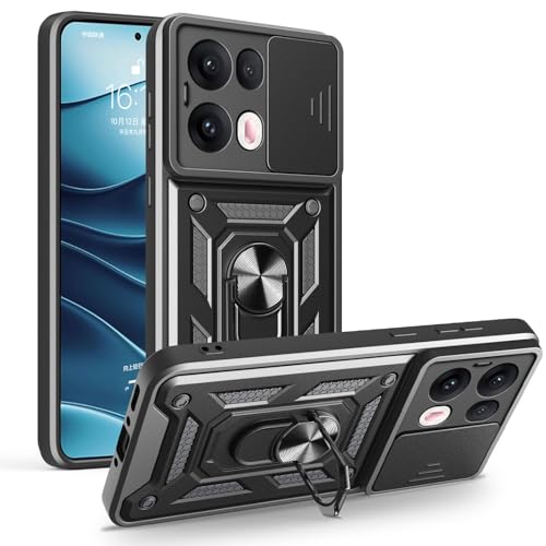 BORYA Hülle für Oppo Reno13 Pro 5G (Reno 13 Pro 5G), Stoßfest PC + TPU Handyhülle, Prämie Silikon Kratzfest Militärqualität Schutzhülle mit Magnetisches Ring Ständer Und Kamera Cover. Schwarz von BORYA