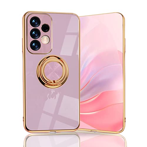 BORYA Hülle für Samsung Galaxy A52s 5G/Samsung Galaxy A52, Stoßfest Ultra Dünn Handyhülle, TPU Bumper Weiches Silikon Schutzhülle mit Galvanisieren Goldkante 360°Ring Ständer, Violett von BORYA