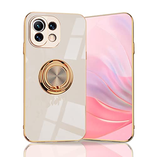 BORYA Hülle für Xiaomi 11 Lite 5G NE/Xiaomi Mi 11 Lite, Stoßfest Ultra Dünn Handyhülle, TPU Bumper Weiches Silikon Schutzhülle mit Galvanisieren Goldkante 360°Ring Ständer, Pink von BORYA