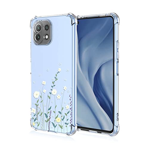 BORYA Hülle für Xiaomi 11 Lite 5G NE/Xiaomi Mi 11 Lite, Stoßfest Weiches Transparent Silikon TPU Bumper Handyhülle Ultra Dünn Seidig Hochwertiges Elegant Schutzhülle, Weiße Blumen von BORYA