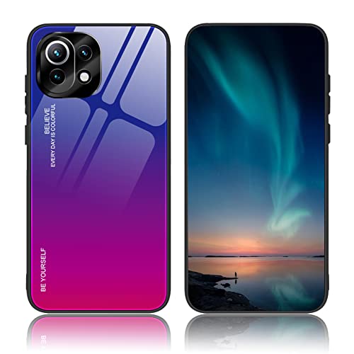 BORYA Hülle für Xiaomi 11 Lite 5G NE/Xiaomi Mi 11 Lite, Ultra Dünn Weiches Silikon TPU Bumper Stoßfest Handyhülle, Elegant Bunt Gradient 9H Gehärtetes Glas Schutzhülle, Gradient Blau-Rot von BORYA