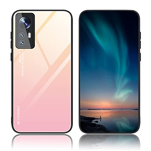 BORYA Hülle für Xiaomi 12T 5G, Ultra Dünn Weiches Silikon TPU Bumper Stoßfest Handyhülle, Elegant Bunt Gradient 9H Gehärtetes Glas Schutzhülle, Aurora-Pink von BORYA