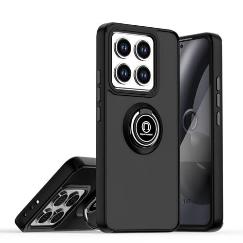 BORYA Hülle für Xiaomi 14T Pro, Hochwertiges Matte Weiches Silikon TPU+PC Bumper Handyhülle Ultra Dünn Stoßfest Case Ring Ständer Schutzhülle, Schwarz von BORYA