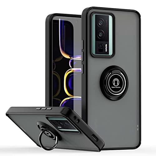 BORYA Hülle für Xiaomi Poco F5 Pro 5G, Hochwertiges Matte Weiches Silikon TPU+PC Bumper Handyhülle Ultra Dünn Stoßfest Case Ring Ständer Schutzhülle, Schwarz von BORYA