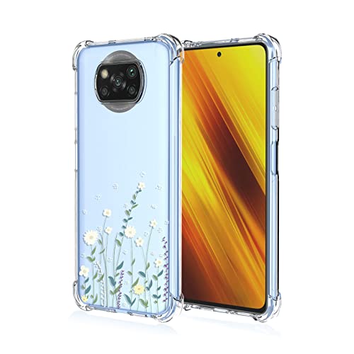 BORYA Hülle für Xiaomi Poco X3 Pro/Poco X3 NFC, Stoßfest Weiches Transparent Silikon TPU Bumper Handyhülle Ultra Dünn Seidig Hochwertiges Elegant Schutzhülle, Weiße Blumen von BORYA