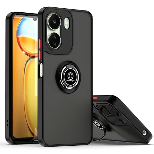 BORYA Hülle für Xiaomi Redmi 13C 4G/Xiaomi Poco C65, Hochwertiges Matte Weiches Silikon TPU+PC Bumper Handyhülle Ultra Dünn Stoßfest Case Ring Ständer Schutzhülle, Schwarz Rot von BORYA