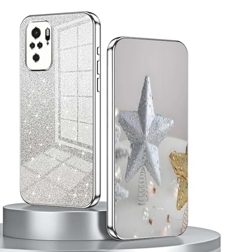 BORYA Hülle für Xiaomi Redmi Note 10 4G/Redmi Note 10S/POCO M5s, Ultra Dünn Stoßfest Premium Weiches TPU Silikon Handyhülle, Elegant Galvanisierter Schutzhülle mit Luxus Gradient Glitzer Karte, Silber von BORYA