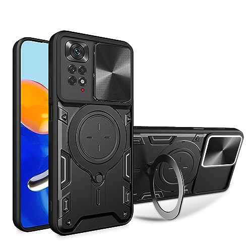 BORYA Hülle für Xiaomi Redmi Note 11 / Redmi Note 11S 4G, Ultra Dünn Militärqualität Stoßfest Schutzhülle, PC+TPU Silikon Handyhülle mit Magnetisches Metall Ring Ständer Und Kamera Cover. Schwarz von BORYA