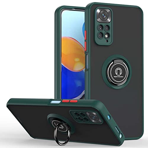 BORYA Hülle für Xiaomi Redmi Note 11 Pro/Redmi Note 11E Pro, Hochwertiges Matte Weiches Silikon TPU+PC Bumper Handyhülle Ultra Dünn Stoßfest Case Ring Ständer Schutzhülle, Dunkelgrün von BORYA