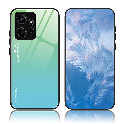 BORYA Hülle für Xiaomi Redmi Note 12 4G, Ultra Dünn Weiches Silikon TPU Bumper Stoßfest Handyhülle, Elegant Bunt Gradient 9H Gehärtetes Glas Schutzhülle, Aurora-Grün von BORYA