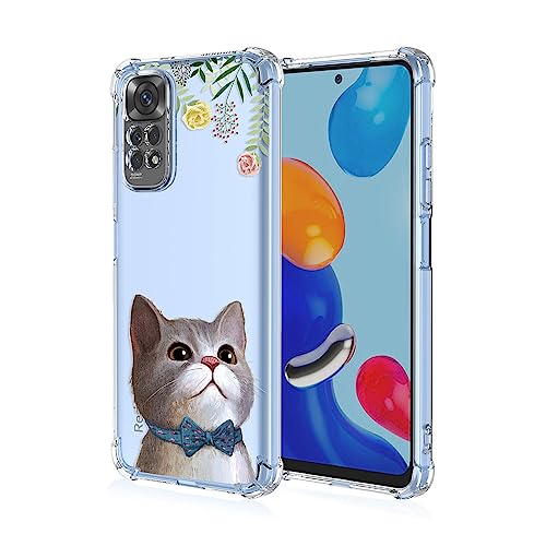 BORYA Hülle für Xiaomi Redmi Note 12 Pro 4G, Stoßfest Weiches Transparent Silikon TPU Bumper Handyhülle Ultra Dünn Seidig Hochwertiges Elegant Schutzhülle, Blumen + Katze von BORYA