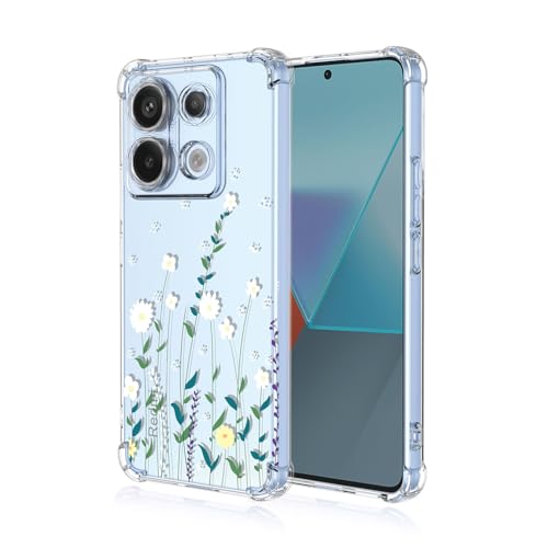 BORYA Hülle für Xiaomi Redmi Note 13 4G, Stoßfest Weiches Transparent Silikon TPU Bumper Handyhülle Ultra Dünn Seidig Hochwertiges Elegant Schutzhülle, Weiße Blumen von BORYA