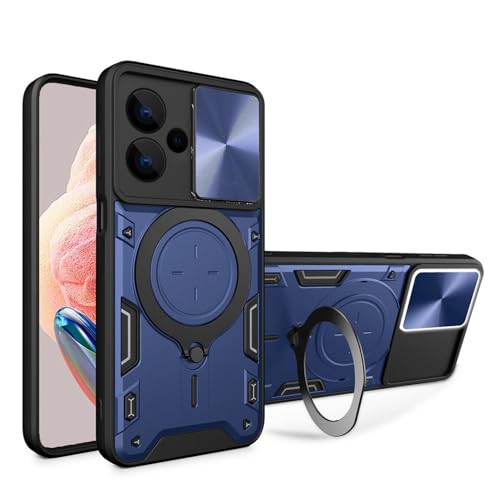 BORYA Hülle für Xiaomi Redmi Note 13 Pro+ Plus 5G, Ultra Dünn Militärqualität Stoßfest Schutzhülle, PC+TPU Silikon Handyhülle mit Magnetisches Metall Ring Ständer Und Kamera Cover. Blau von BORYA