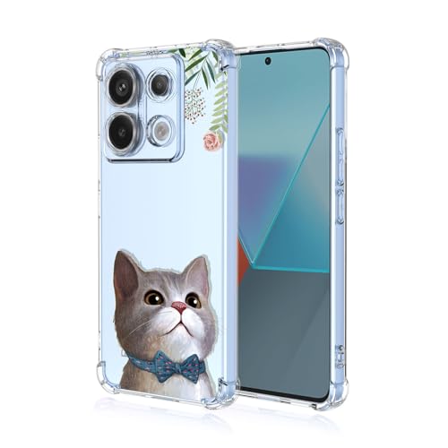 BORYA Hülle für Xiaomi Redmi Note 13 Pro 5G, Stoßfest Weiches Transparent Silikon TPU Bumper Handyhülle Ultra Dünn Seidig Hochwertiges Elegant Schutzhülle, Blumen + Katze von BORYA