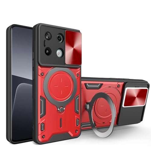 BORYA Hülle für Xiaomi Redmi Note 13 Pro 5G, Ultra Dünn Militärqualität Stoßfest Schutzhülle, PC+TPU Silikon Handyhülle mit Magnetisches Metall Ring Ständer Und Kamera Cover. Rot von BORYA
