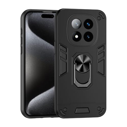 BORYA Hülle für Xiaomi Redmi Note 14 Pro+ Plus 5G, Stoßfest Militär Kratzfest Handyhülle, Weiches Prämie Silikon Ultra Dünn TPU + PC Schutzhülle mit Magnetisch Metall Ring Ständer. Schwarz von BORYA