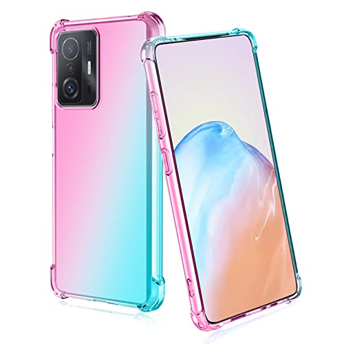 BORYA Silikon Hülle für Xiaomi 11T Pro 5G/Xiaomi 11T 5G, Transparent Weiches Seidig Ultra Dünn TPU Stoßfest Kratzfest Handyhülle, Elegant Bunt Gradient Schutzhülle, Rosa/Grün von BORYA