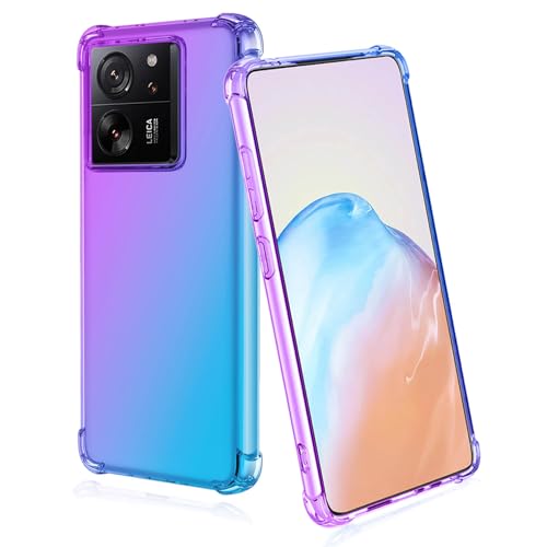 BORYA Silikon Hülle für Xiaomi 13T Pro/Xiaomi 13T, Transparent Weiches Seidig Ultra Dünn TPU Stoßfest Kratzfest Handyhülle, Elegant Bunt Gradient Schutzhülle, Lila/blau von BORYA
