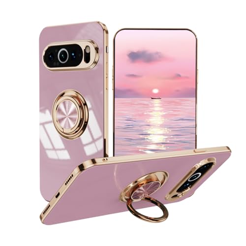 BORYA Ultra Dünn Hülle für Google Pixel 9 Pro XL, Stoßfest Handyhülle, TPU Bumper Weiches Silikon Schutzhülle mit Galvanisieren Goldkante 360°Ring Ständer, Violett BORYA Ultra Dünn Hülle für Google Pixel 9 Pro XL, Stoßfest Handyhülle, TPU Bumper Weiches Silikon Schutzhülle mit Galvanisieren Goldkante 360°Ring Ständer, Violett von BORYA