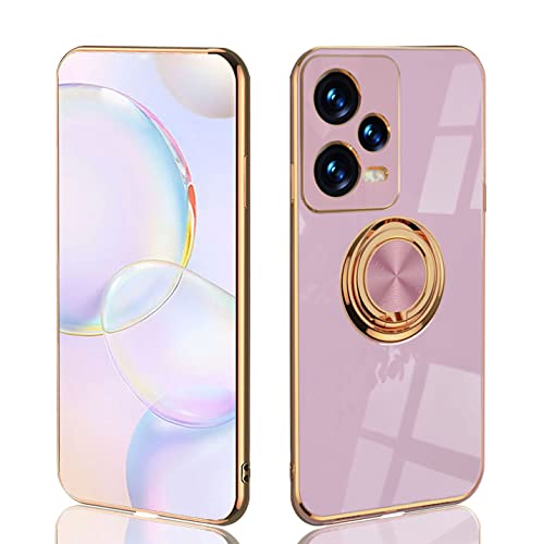 BORYA Ultra Dünn Hülle für Xiaomi Poco X5 5G/Xiaomi Redmi Note 12 5G, Stoßfest Handyhülle, TPU Bumper Weiches Silikon Schutzhülle mit Galvanisieren Goldkante 360°Ring Ständer, Violett von BORYA