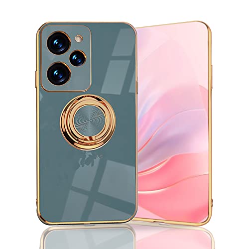 BORYA Ultra Dünn Hülle für Xiaomi Poco X5 Pro 5G, Stoßfest Handyhülle, TPU Bumper Weiches Silikon Schutzhülle mit Galvanisieren Goldkante 360°Ring Ständer, Grau von BORYA