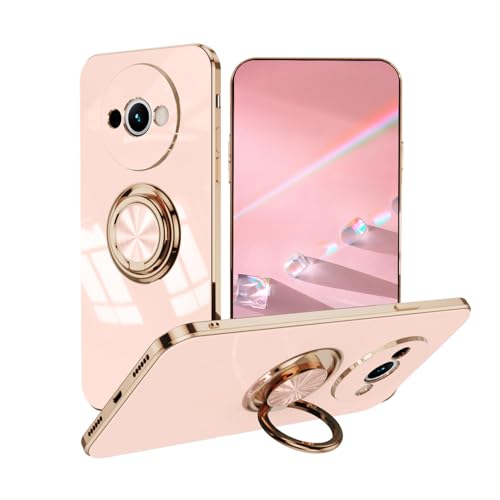 BORYA Ultra Dünn Hülle für Xiaomi Redmi A3 4G, Stoßfest Handyhülle, TPU Bumper Weiches Silikon Schutzhülle mit Galvanisieren Goldkante 360°Ring Ständer, Pink von BORYA
