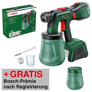 AKTION: BOSCH Home & Garden AdvancedSpray 18V-500 Akku-Lackierpistole, 18,0 V, ohne Akku mit Prämie nach Registrierung AKTION: BOSCH Home & Garden AdvancedSpray 18V-500 Akku-Lackierpistole, 18,0 V, ohne Akku mit Prämie nach Registrierung von BOSCH Home & Garden