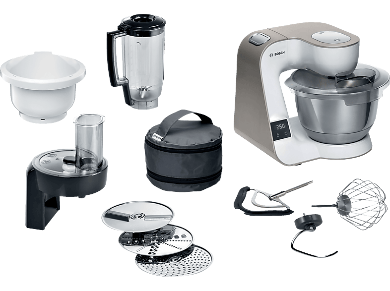 BOSCH MUM5XW34 Serie 4, MUM 5 Küchenmaschine Weiß/Champagne (Rührschüsselkapazität: 3,9 l, 1000 Watt) von BOSCH