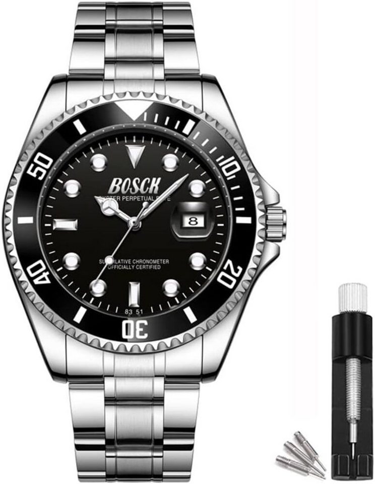 BOSCK Stilvolle Herrenuhr mit Quarzwerk, kratzfestem Glas & Edelstahlarmband Watch, Stilvolle Armbanduhr mit 30 Meter Wasserdichtigkeit von BOSCK