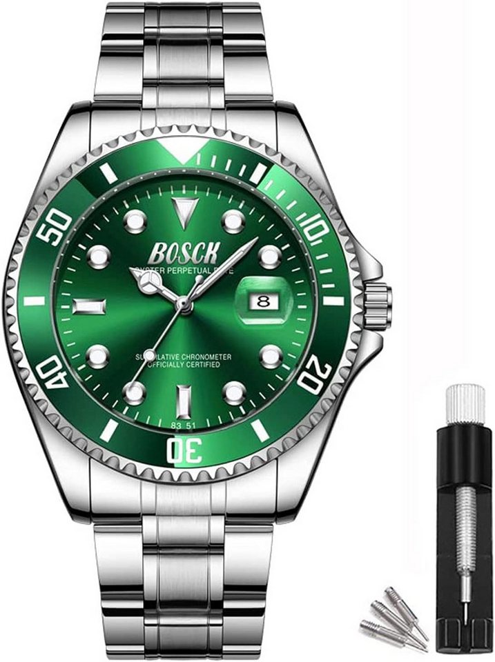 BOSCK Stilvolle Herrenuhr mit Quarzwerk, kratzfestem Glas & Edelstahlarmband Watch, Stilvolle Armbanduhr mit 30 Meter Wasserdichtigkeit von BOSCK