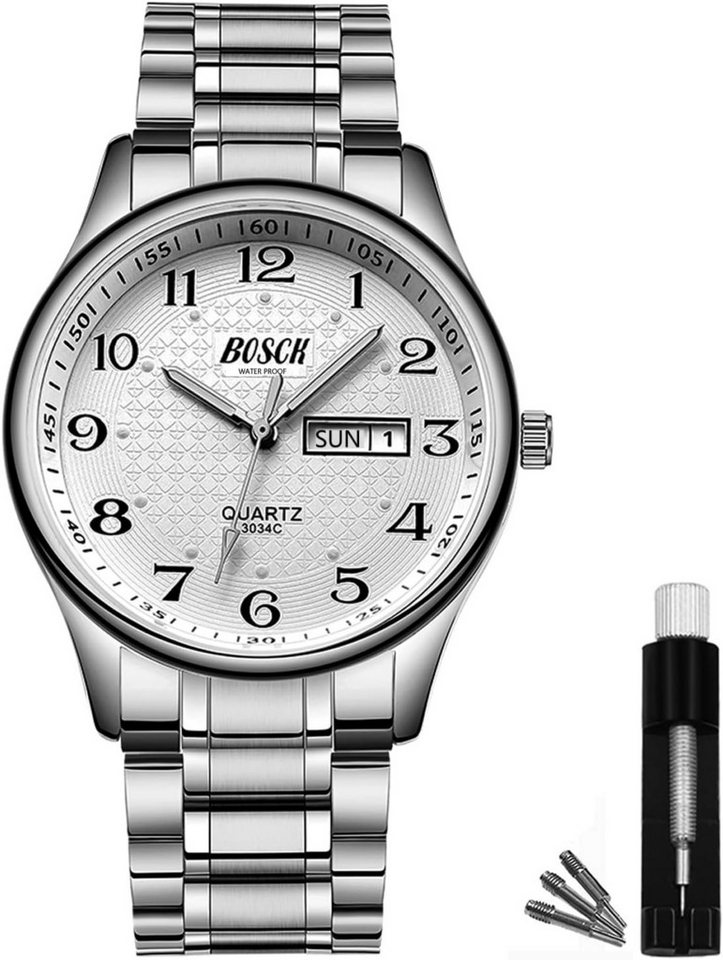 BOSCK Zuverlässige Quarzuhr mit Datums- und Tagesanzeige – einfach ablesbar Watch, Modische analoge Herrenuhr mit 40mm Gehäusedurchmesser BOSCK Zuverlässige Quarzuhr mit Datums- und Tagesanzeige – einfach ablesbar Watch, Modische analoge Herrenuhr mit 40mm Gehäusedurchmesser von BOSCK