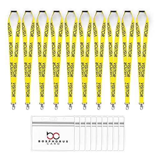 BOSPHORUS CARD: 10 Stück Sicherheits-Schlüsselbänder mit 10 Ausweishalter, Besucherbänder und Ausweishalter (gelb) von BOSPHORUS CARD